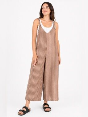Striped Wide-Leg Jumpsuit in Brown